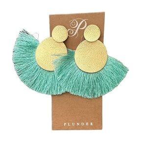 Plunder Gold Disc Earrings with Mint Green Tassels